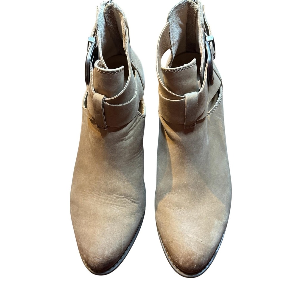 Vionic Booties Womens Size 11 Taupe Suede Leather Block Heel Cut Out Buckle Zip